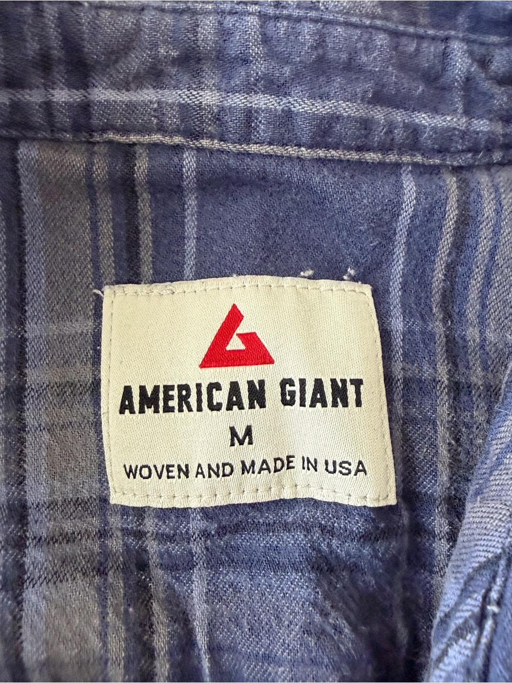 American Giant Flannel Shirt Mens M Blue Tan Plaid Button-Down Made in USA - Picture 3 of 5